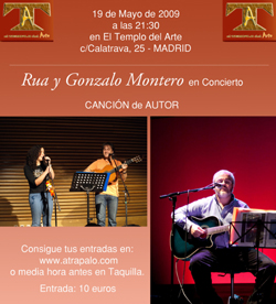 Cartel del concierto de Rua y Gonzalo Montero en el Templo del Arte el próximo 19 de Mayo